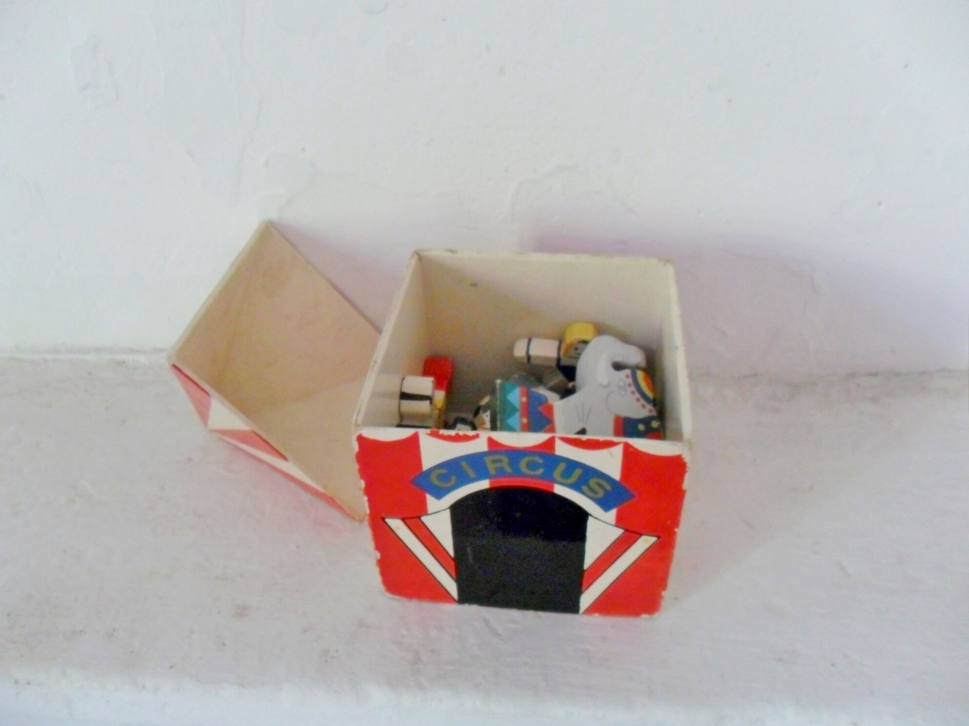 Vintage circus with wooden subjects