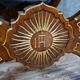 Bishop's curule armchair in solid walnut and gilding highlights with religious symbols