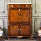 Louis XVI drop-leaf secretary in rosewood and violet wood veneer, 18th century