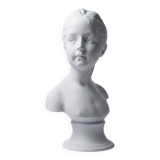 Bust of Louise Brongniart after Houdon, white biscuit Tharaud Limoges 20th century.