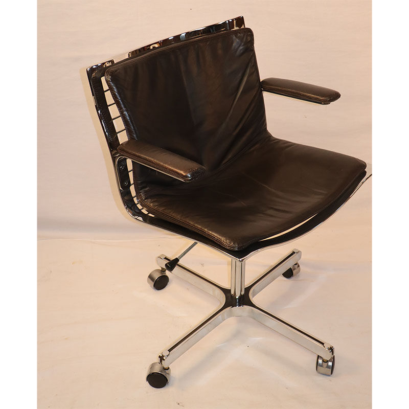 Office chair in chrome steel and leather edition Apelbaum 1970