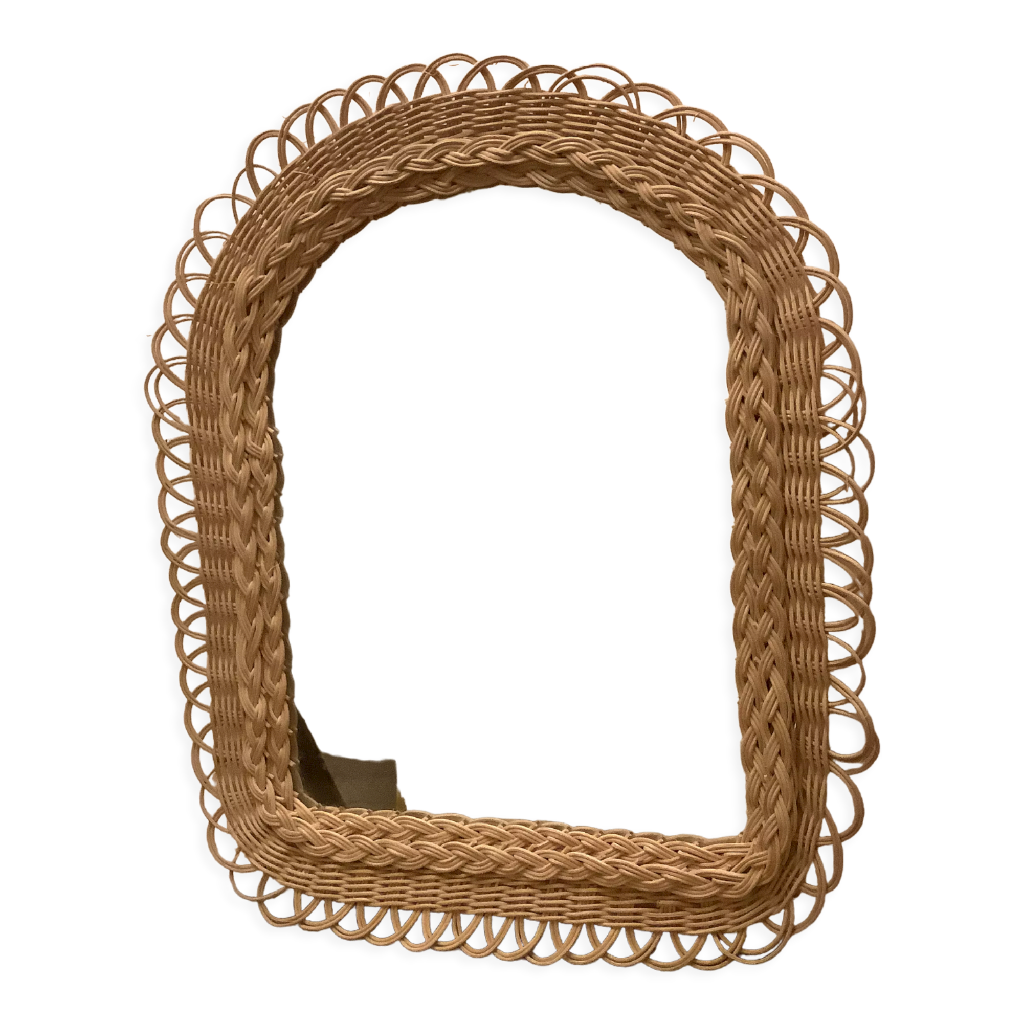 Old rattan wicker braided mirror, 48x40 cm