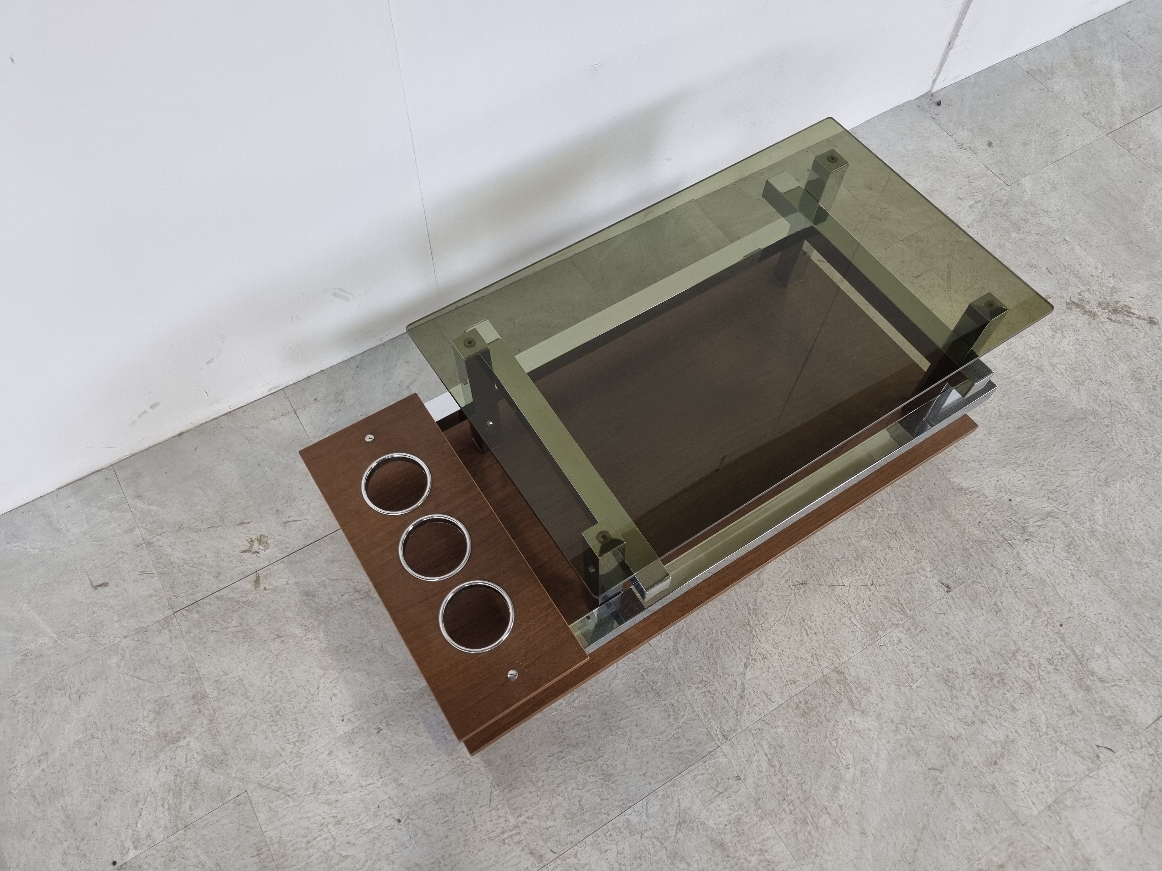 Vintage teak and chrome bar coffee table, 1960s