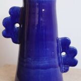 Handmade ceramic abstract vase with asymmetrical floral handles midnight blue