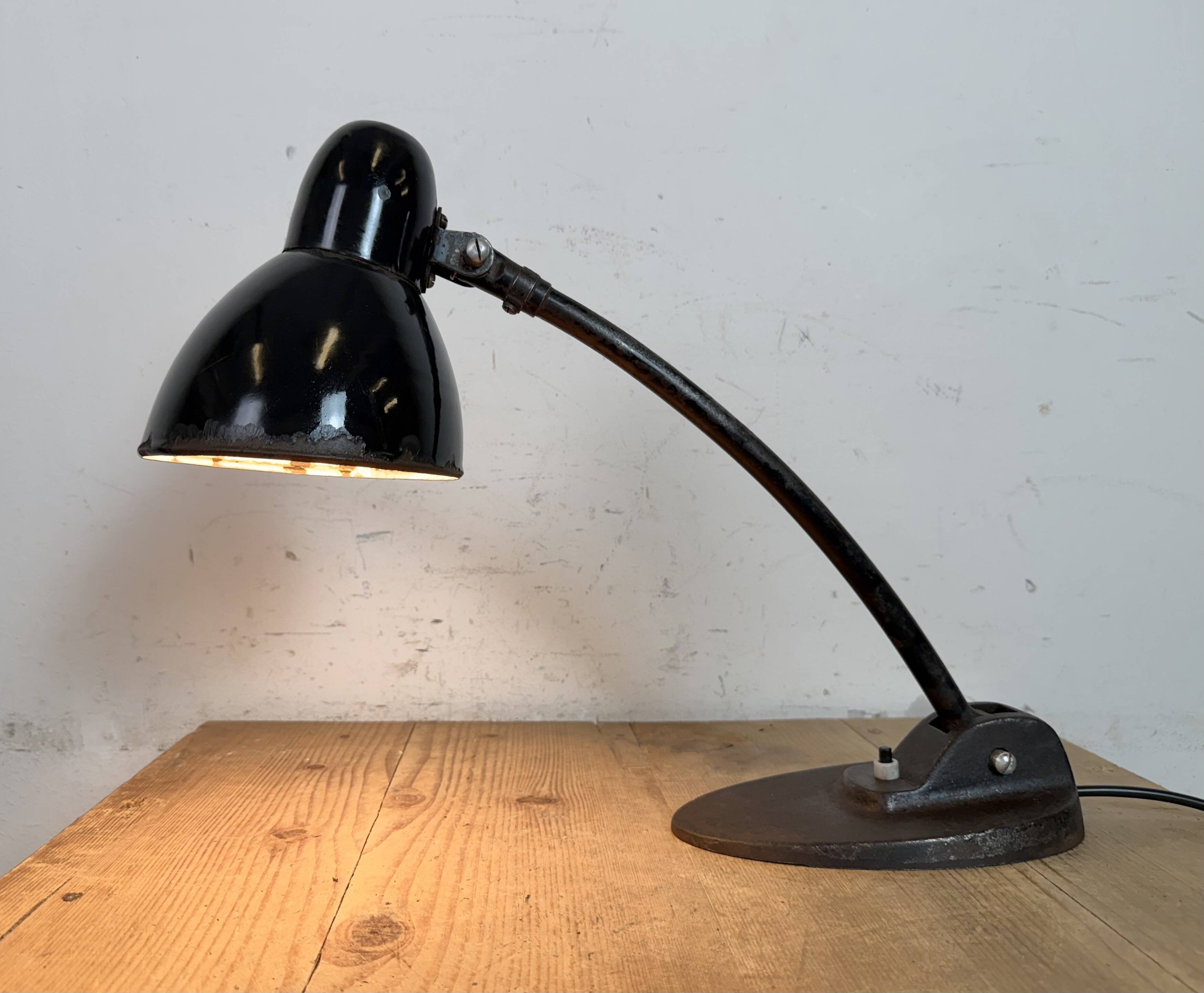 Industrial Black Enamel Bauhaus Desk Lamp, 1930s