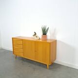 Fineer dressoir met lades en houten handgrepen vintage sideboard
