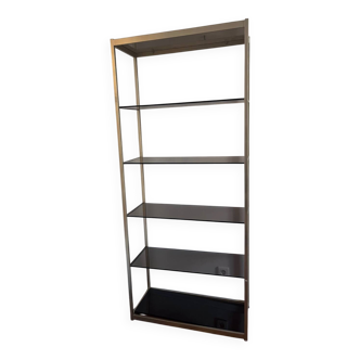 Vintage Ligne Roset Smoked Glass & Metal Shelving Unit (1980s) moo