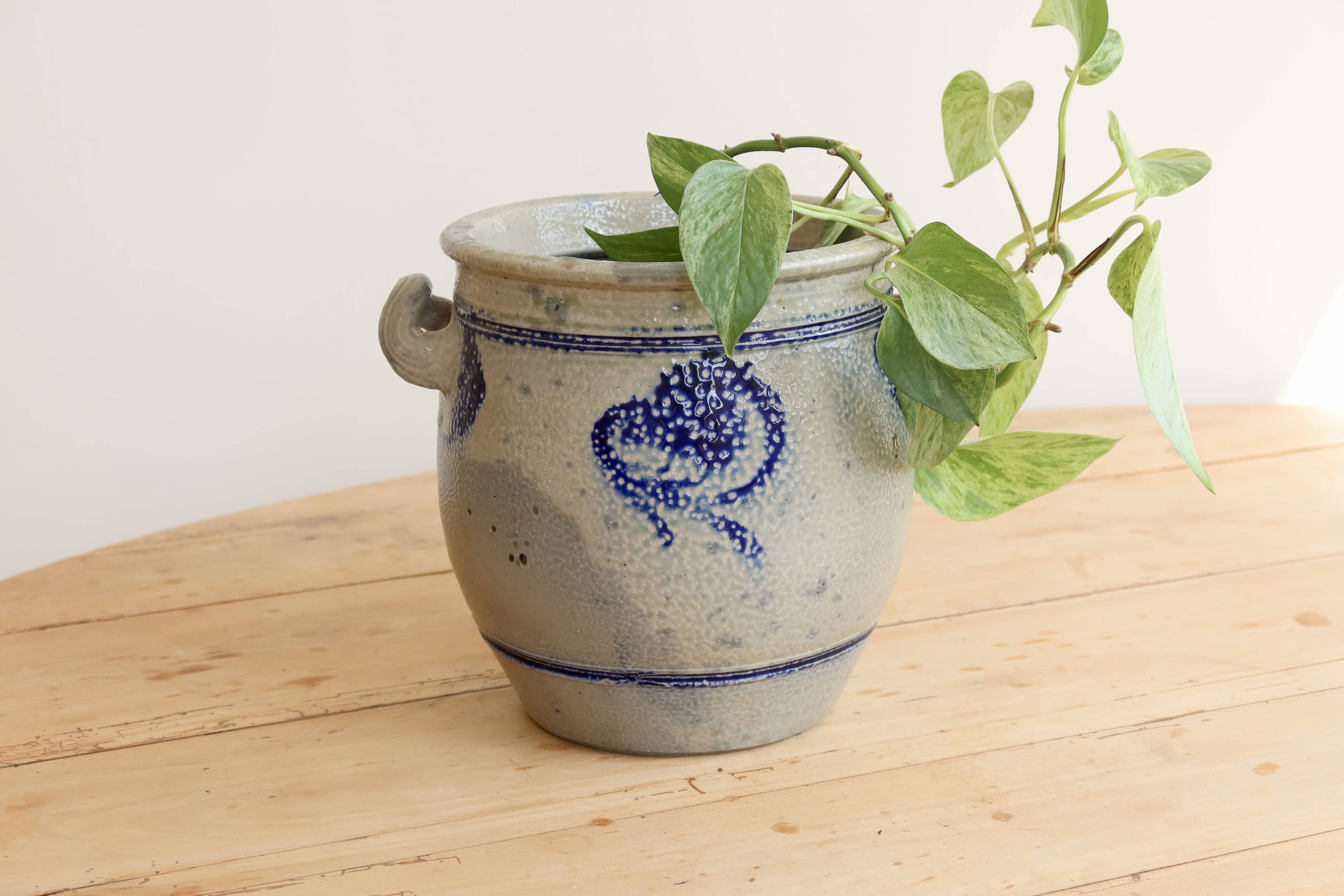 Old ceramic jar from Alsace with blue decoration.