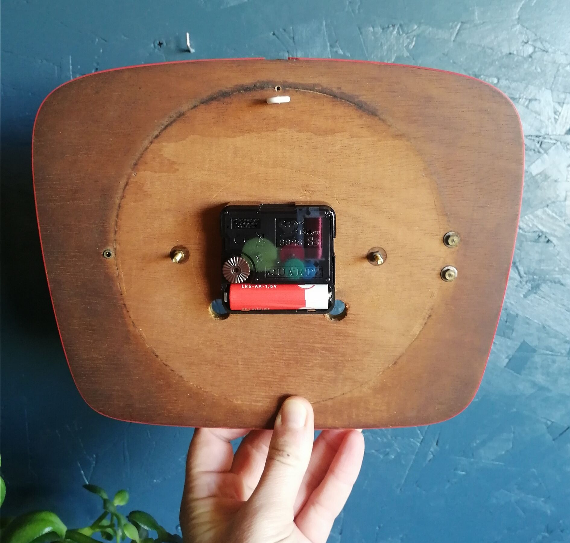 Vintage formica clock silent wall clock "black and red"