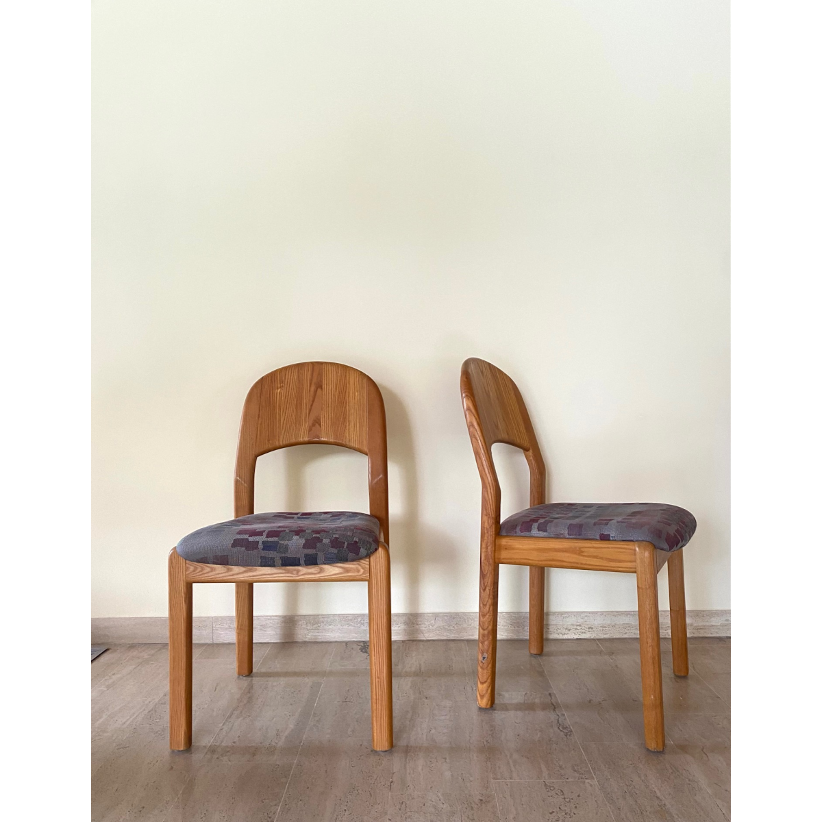 Set of solid wood armchairs and chairs by Dylund, 1970