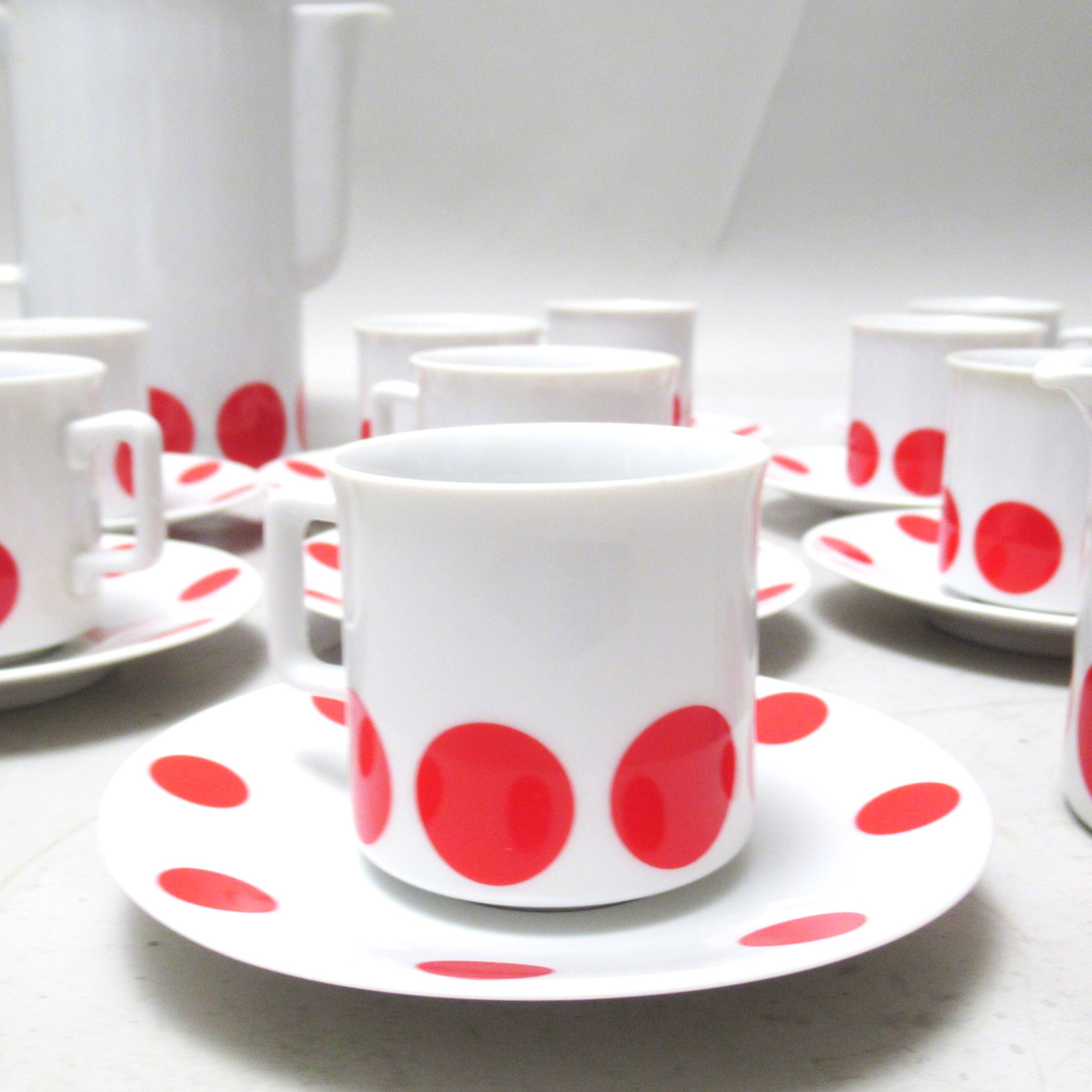 70s red polka dot porcelain coffee set
