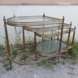 Set of nesting brass and glass serving trolleys