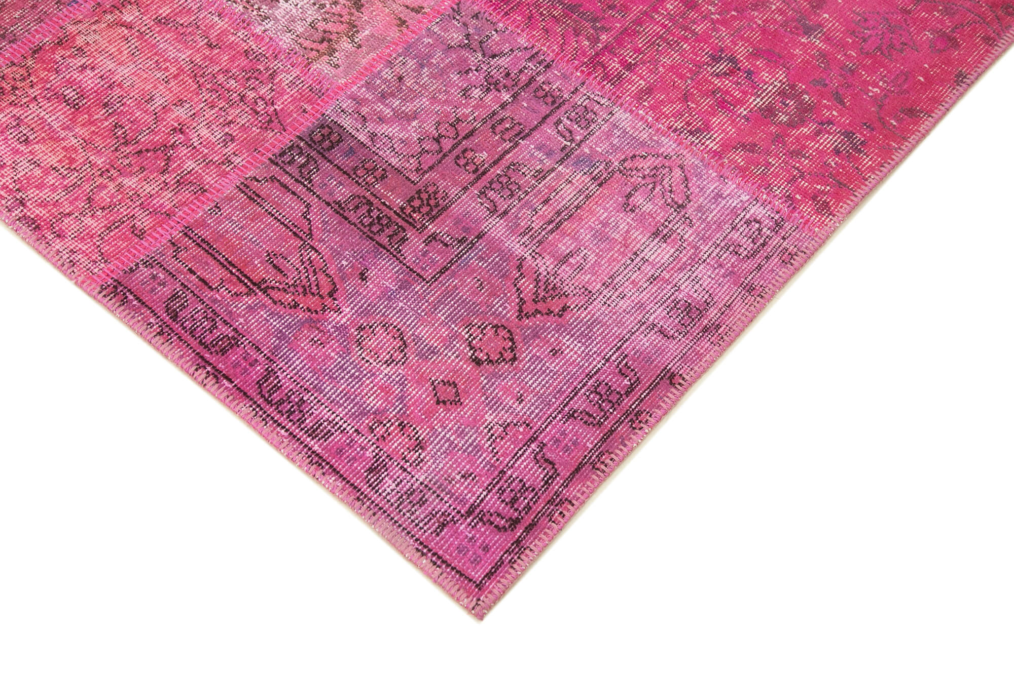 Handmade anatolian overdyed 170 cm x 240 cm pink patchwork carpet