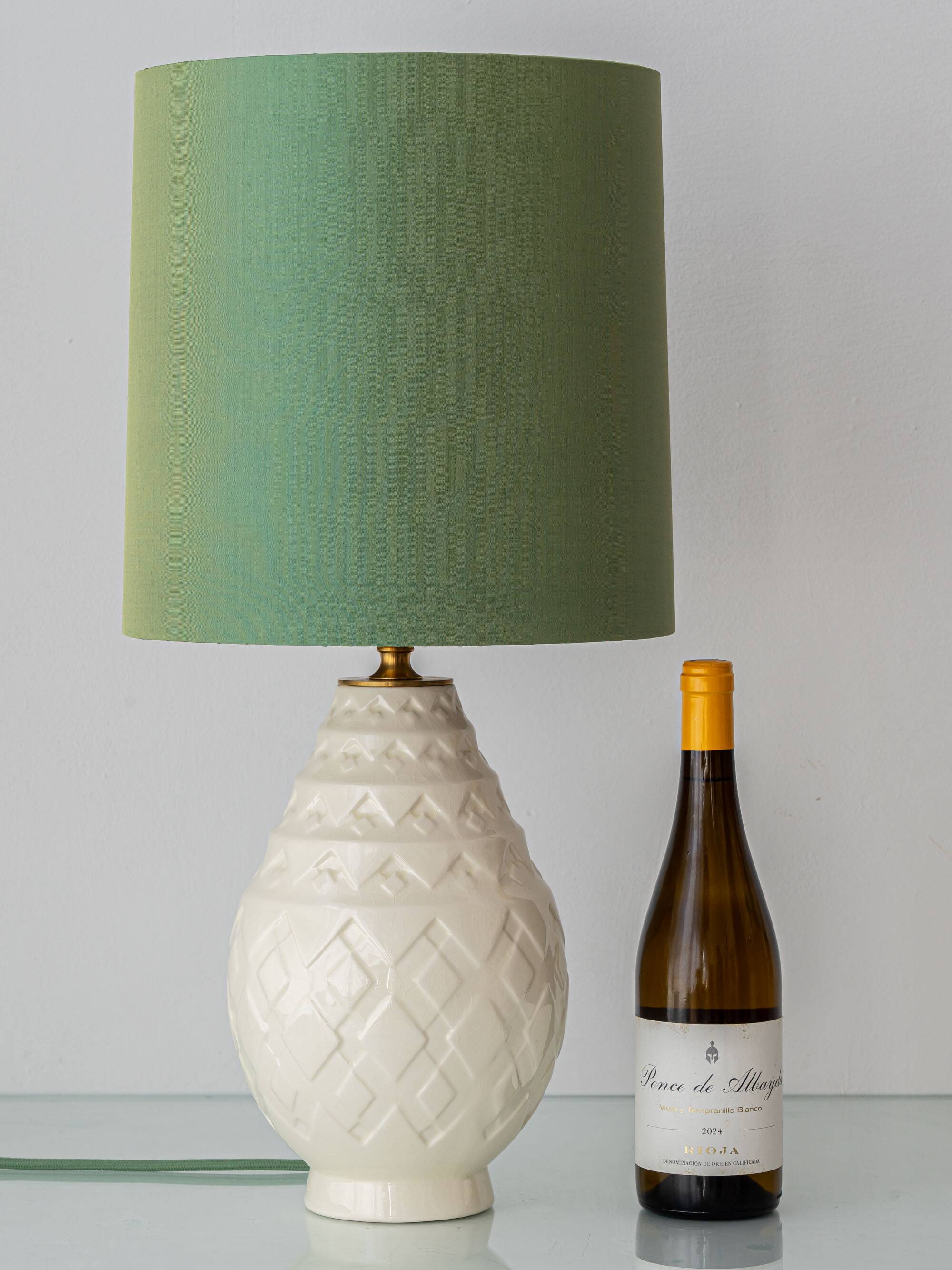 Charles Catteau Frères Keramis Pineapple Table Lamp, New Silk Shade