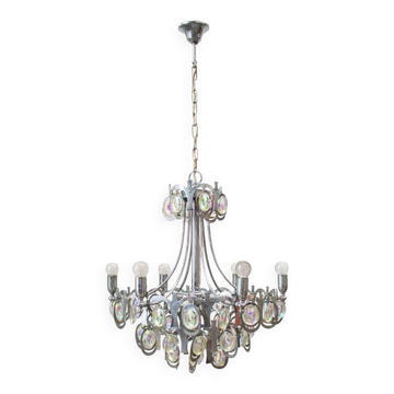 Lampadario a nove luci in acciaio cromato di Gaetano Sciolari, anni '60