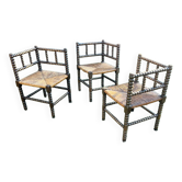 3 belles Chaises de coin fin XIX ème brutalistes
