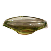 Old Pocket Bowl Fruit Dish Green Olive Crystal Bohemian Czechoslovakian