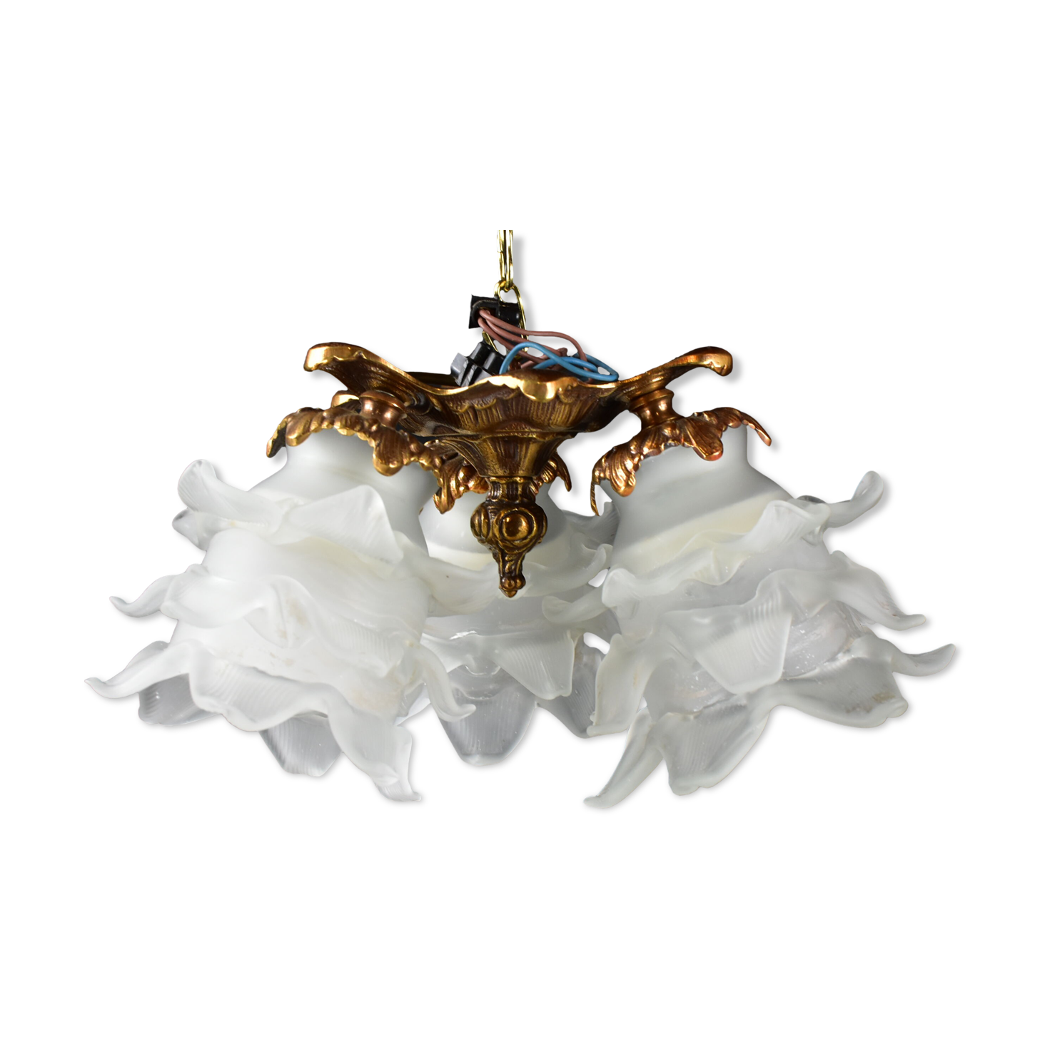 Bronze ceiling lamp 3 lamps glass paste.