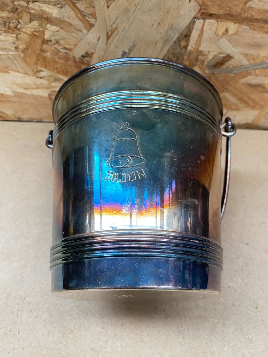 Old christofle ice bucket silver metal cooler + handle france #b210