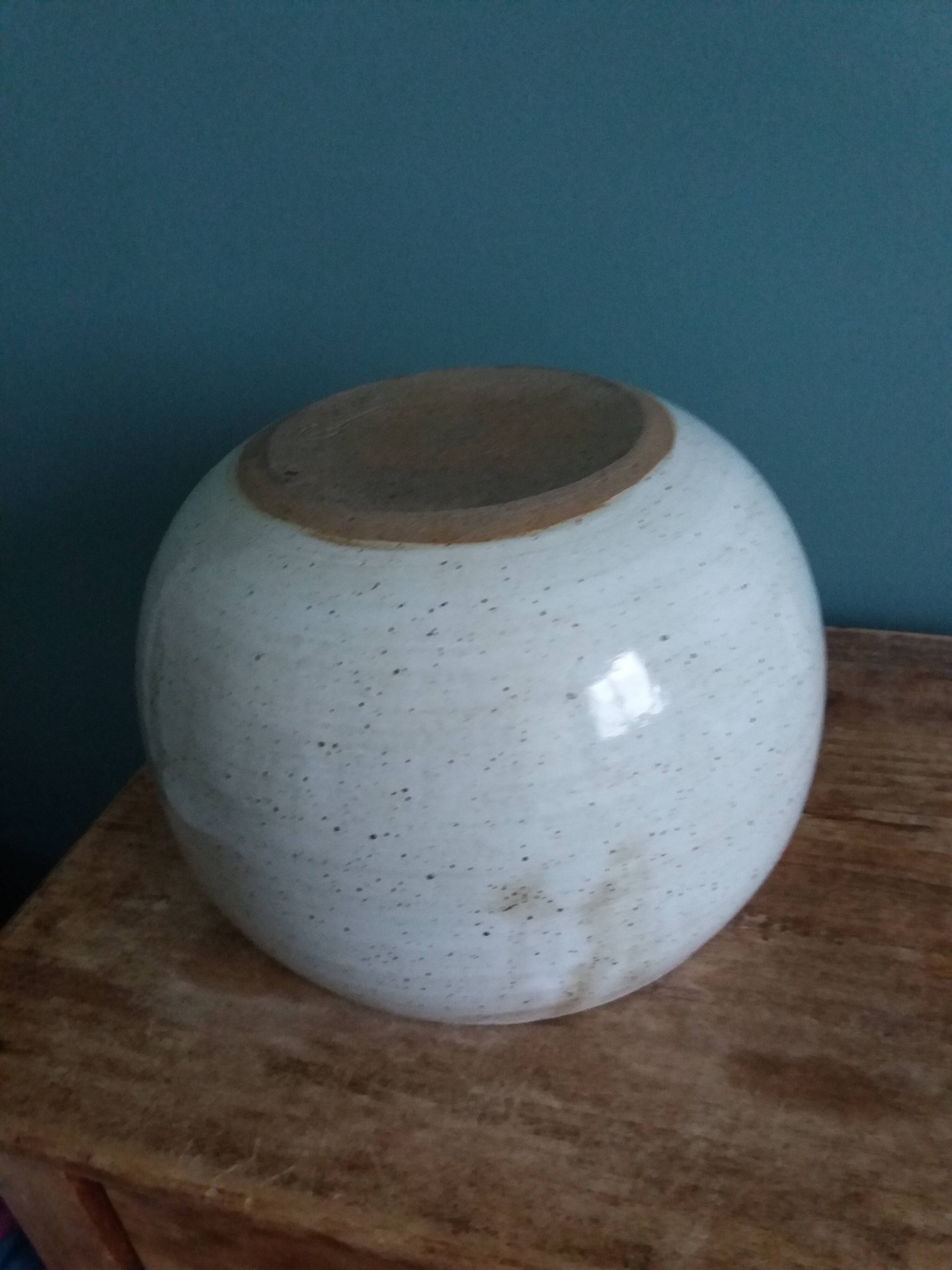 Signed glazed stoneware ball planter