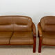Vintage living room set – 2-seater sofa & cognac leather armchair