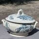 Antique soup tureen, Keller Lunéville earthenware, stamped K, blue decoration.