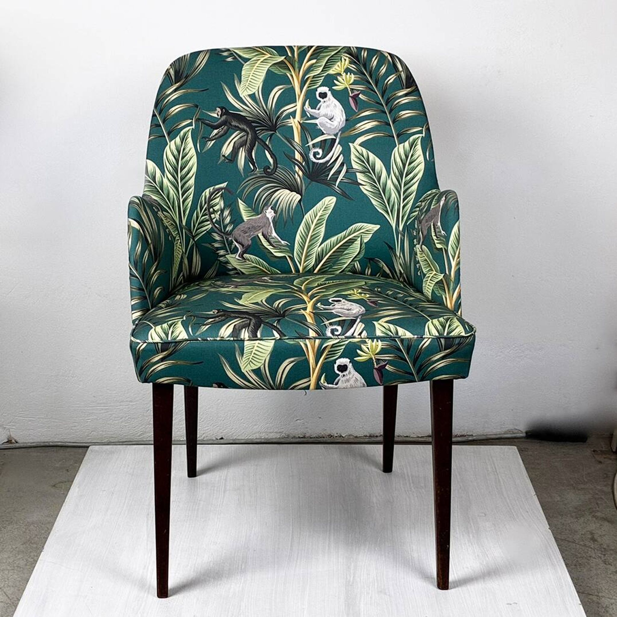 Austrian Thonet armchair from the mid-century with green "Ape" fabric upholstery.