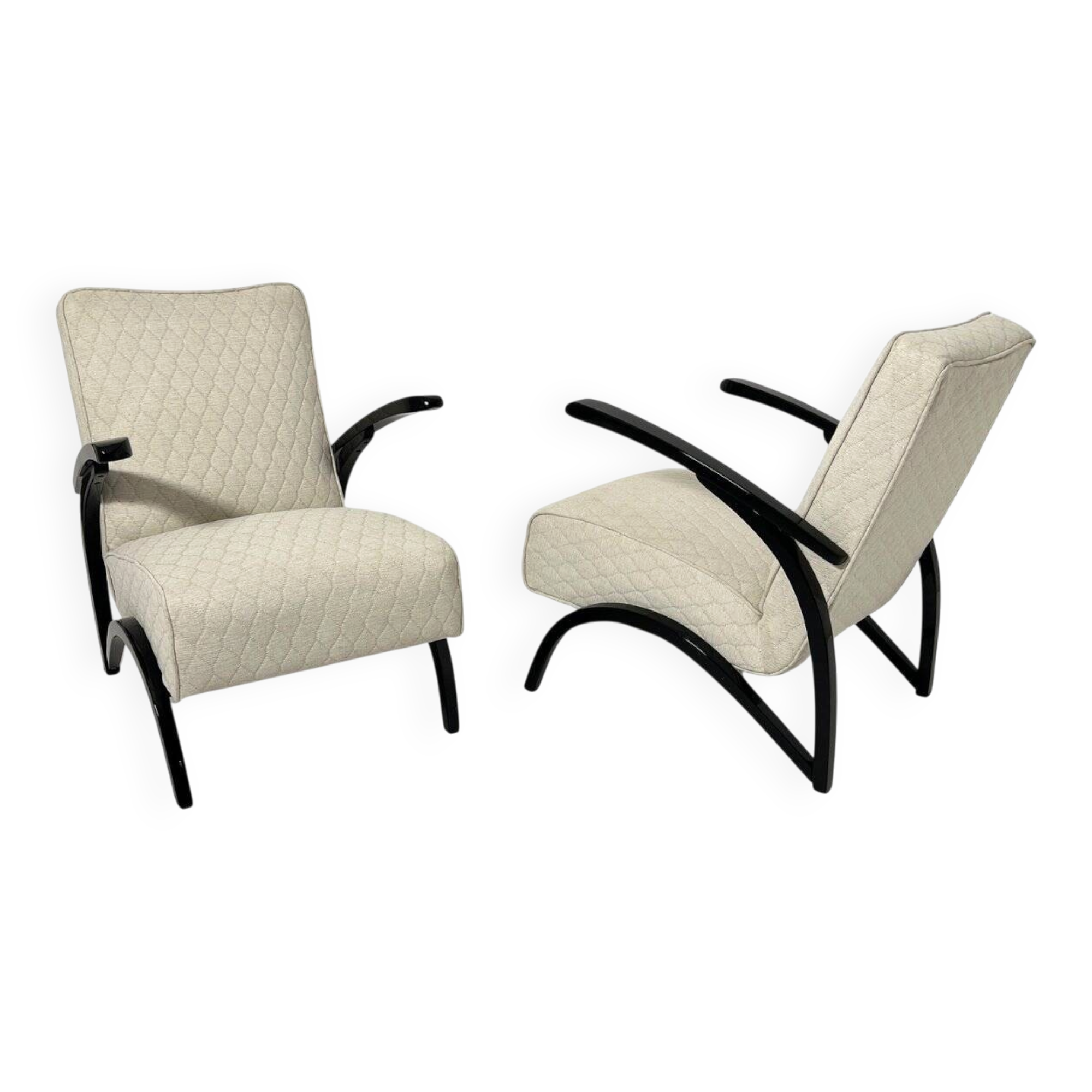 Set of Czechian Art Deco Black Laquered Lounge Chairs attributed to J. Halabala for Up Závody, 1930s