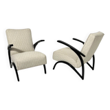 Set of Czechian Art Deco Black Laquered Lounge Chairs attributed to J. Halabala for Up Závody, 1930s
