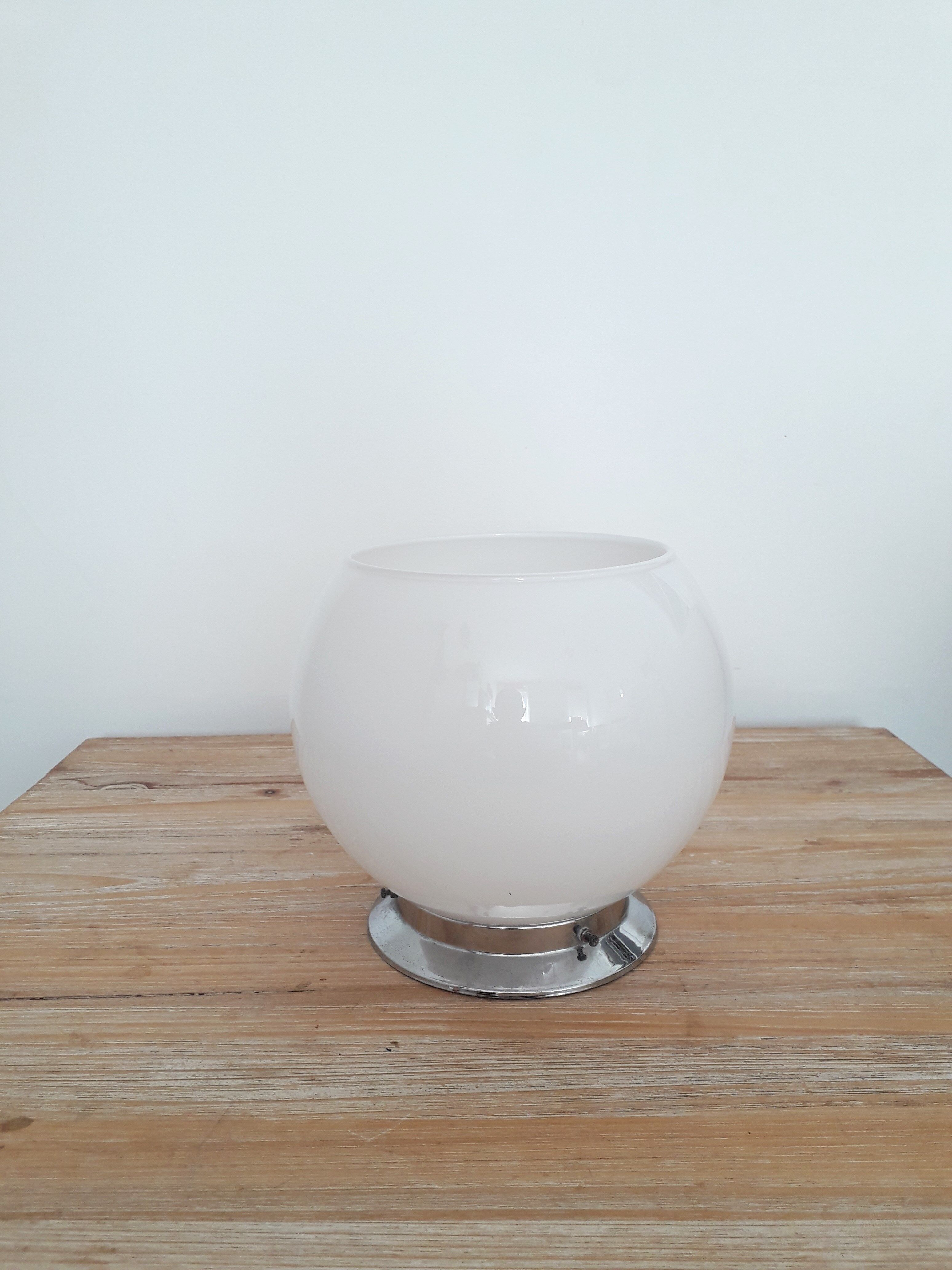 Old bistro ceiling lamp - semi-spherical globe in white opaline - 1950