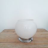 Old bistro ceiling lamp - semi-spherical globe in white opaline - 1950