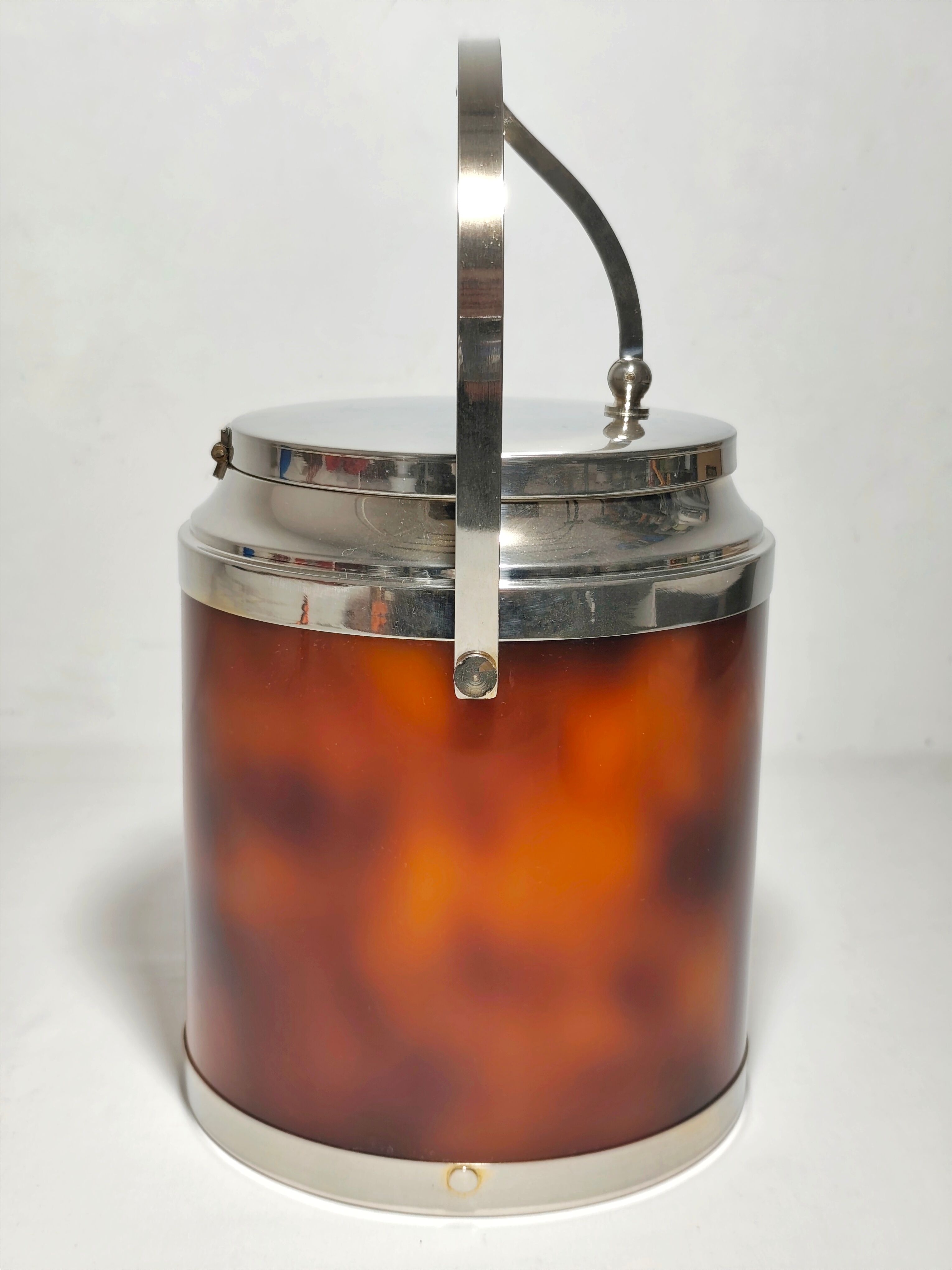 Acrylic and metal ice bucket. Spain, 1970s.