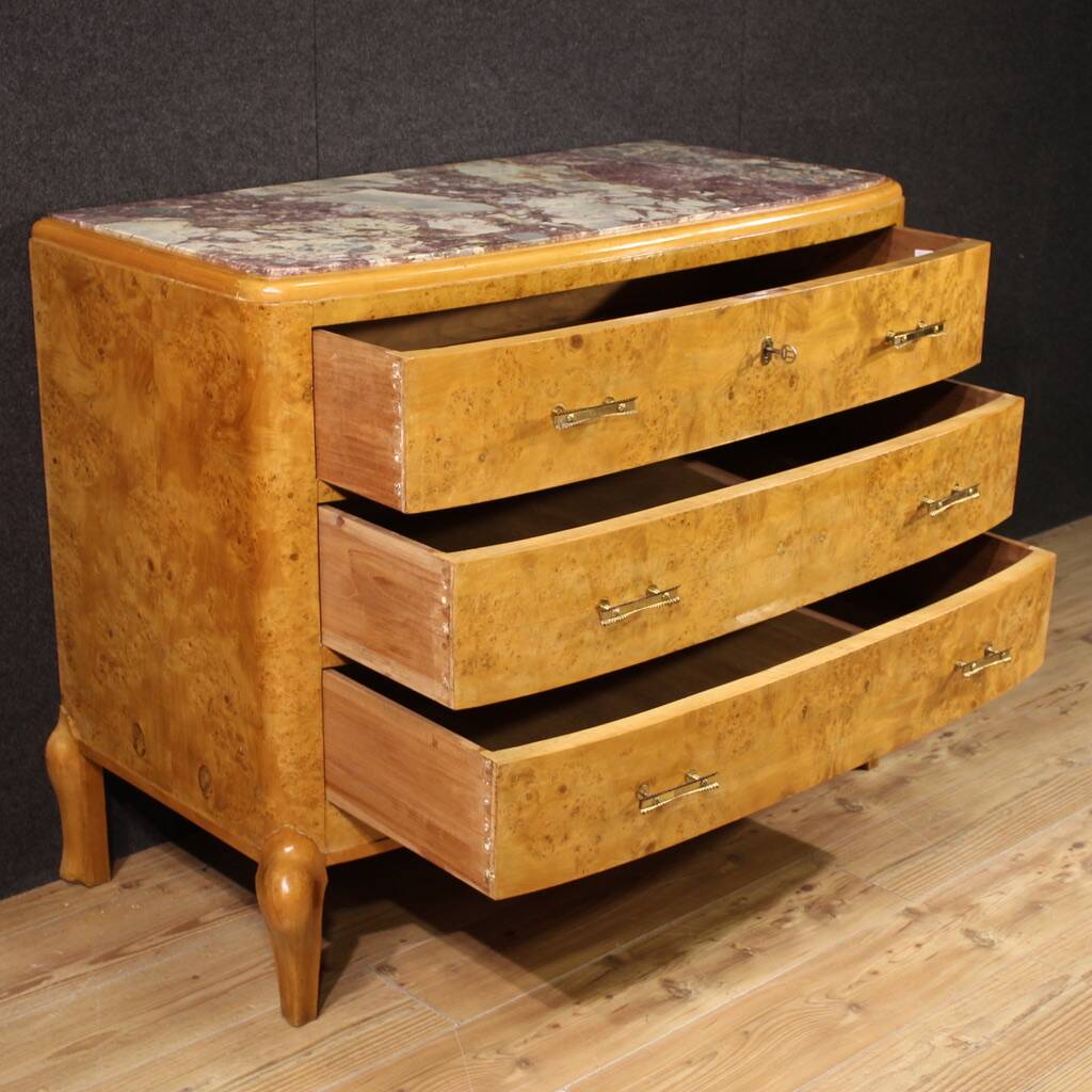 Commode en bouleau du XXe siècle avec plateau en marbre