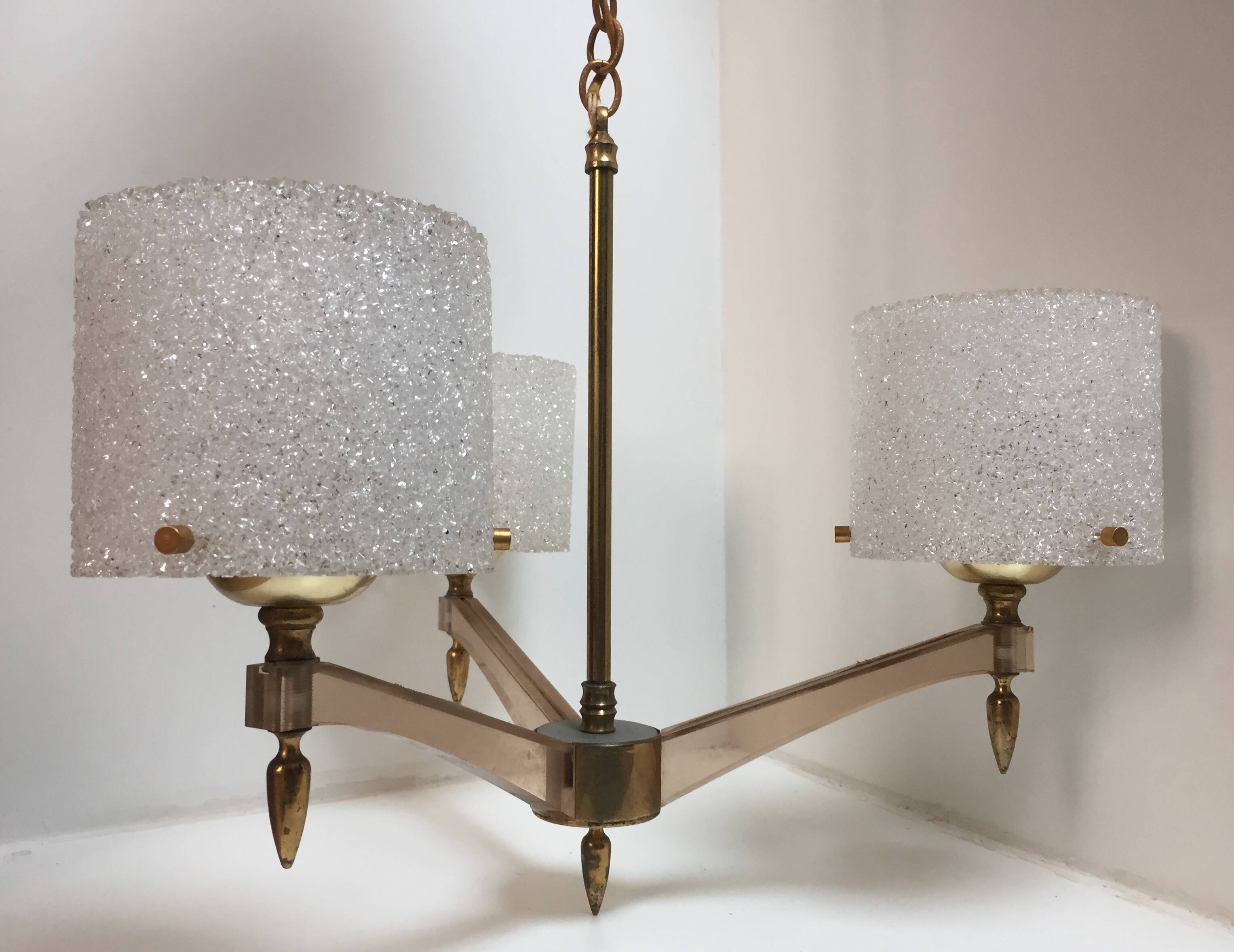 Perspex, brass and plexiglass chandelier from the 1960s