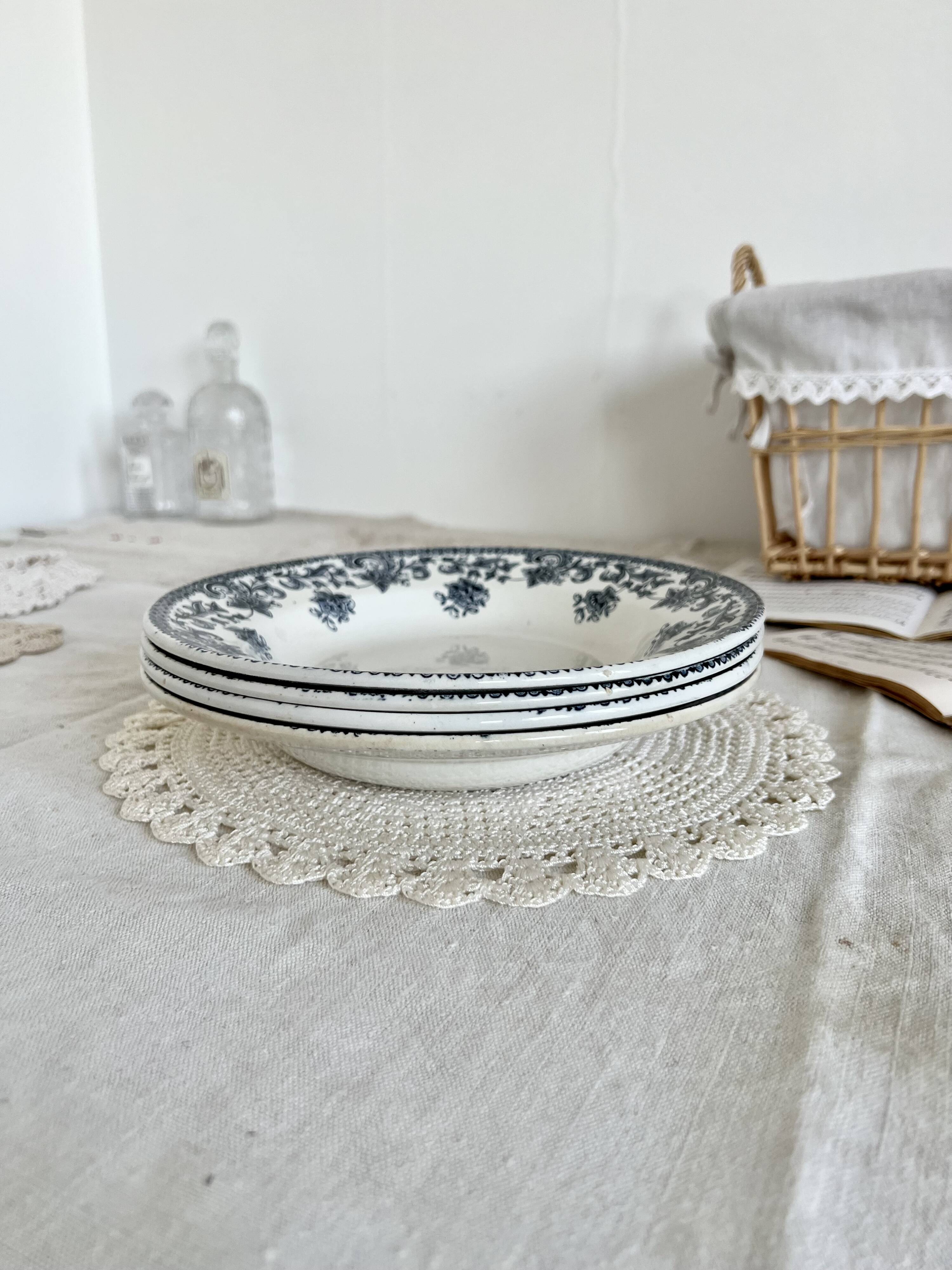4 vintage soup plates iron earth Saint-Amand - Jane model