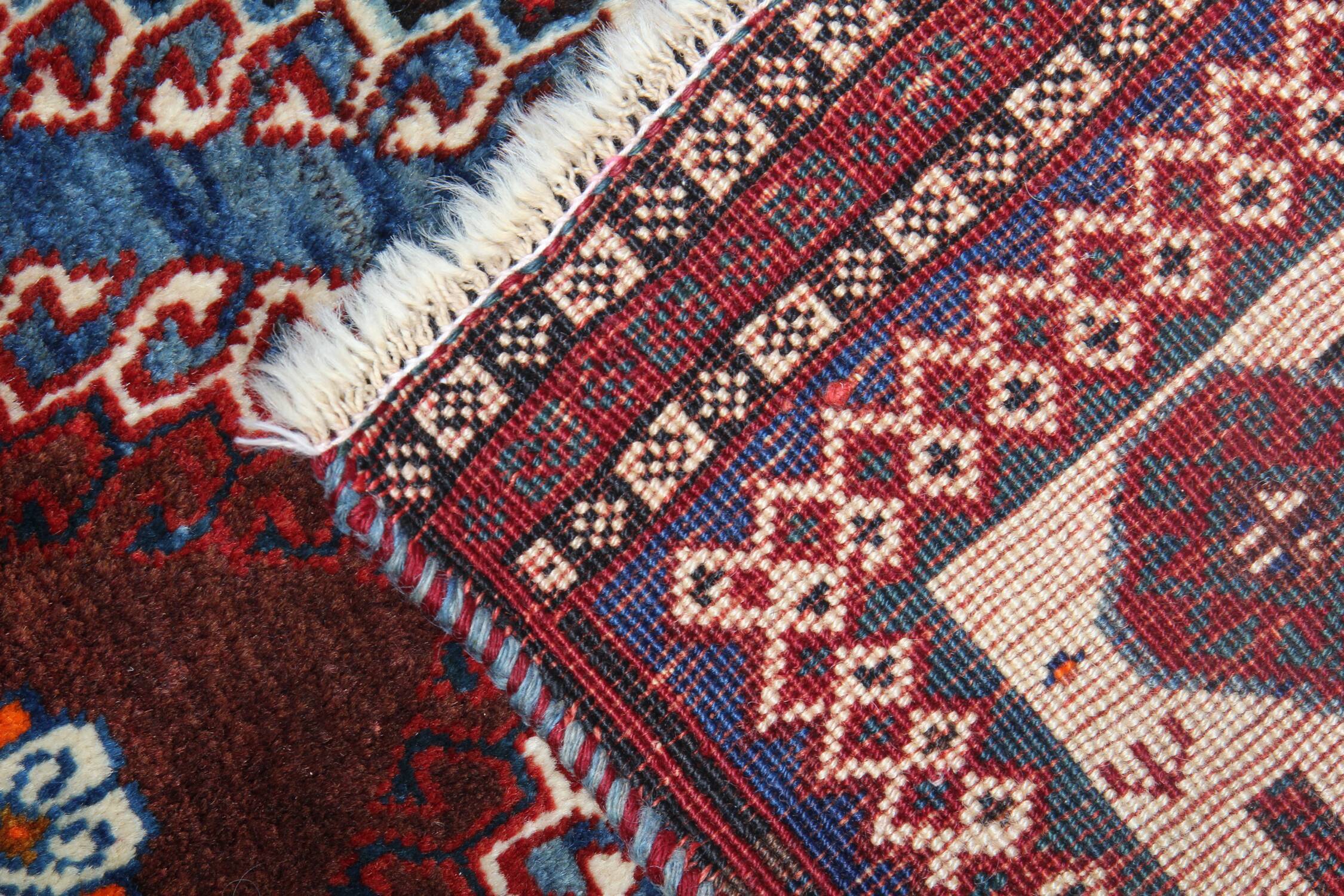 Handmade oriental persian area rug traditional wool blue red carpet- 110x155cm