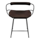 Bar stool with backrest, black smoked steel and dark brown saddle leather.
