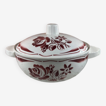 Soupière légumier plat vintage Badonviller fleurs rouges art déco