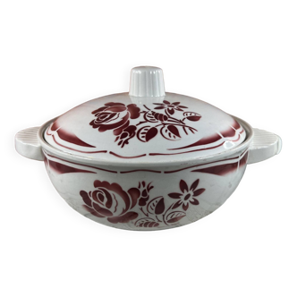 Soupière légumier plat vintage Badonviller fleurs rouges art déco