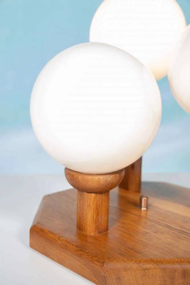 Bohemian glass ball table lamp from the 70s, wood & glass