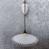 White ceramic rise and fall system with opaline lampshade