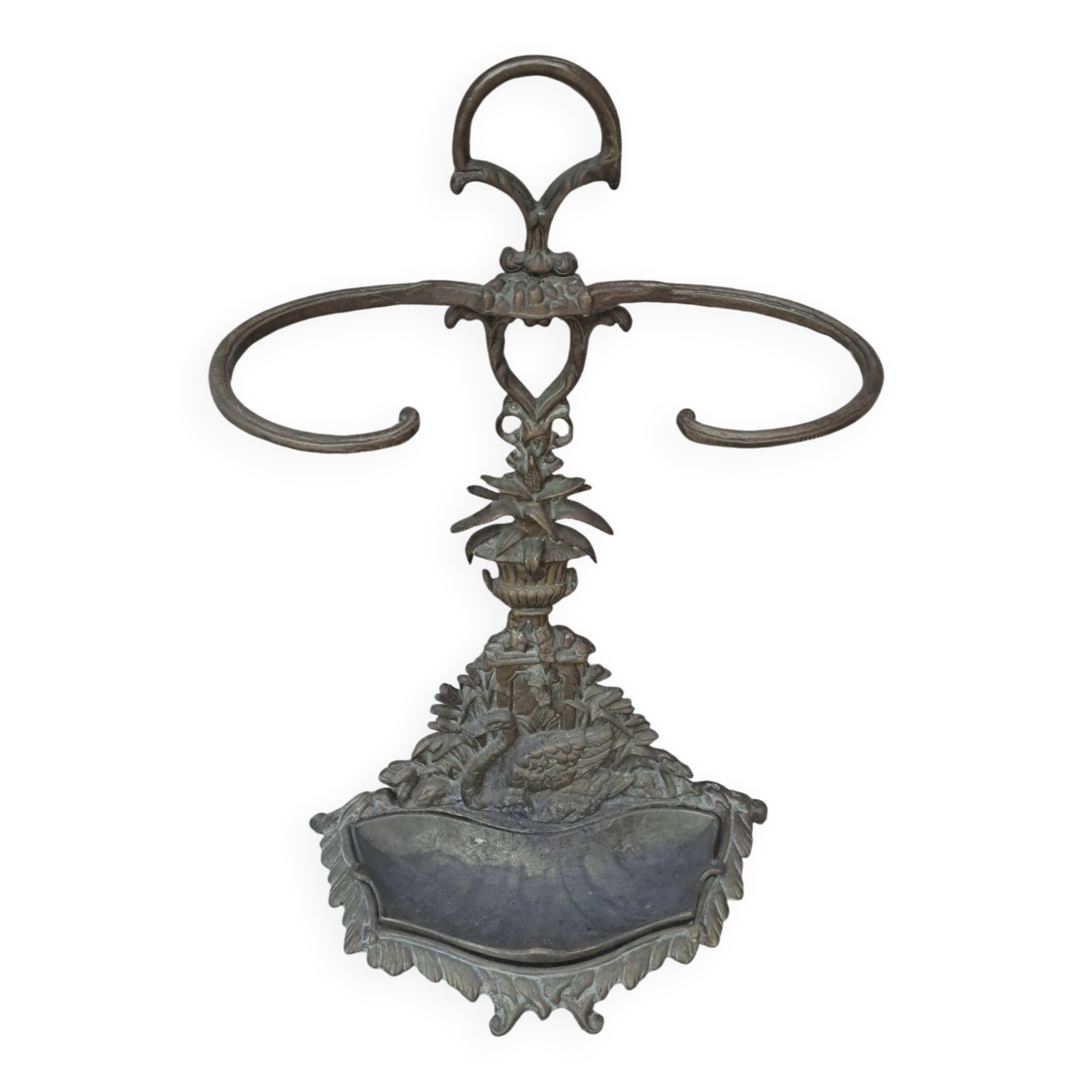Bronze and brass umbrella stand decorated with a swan