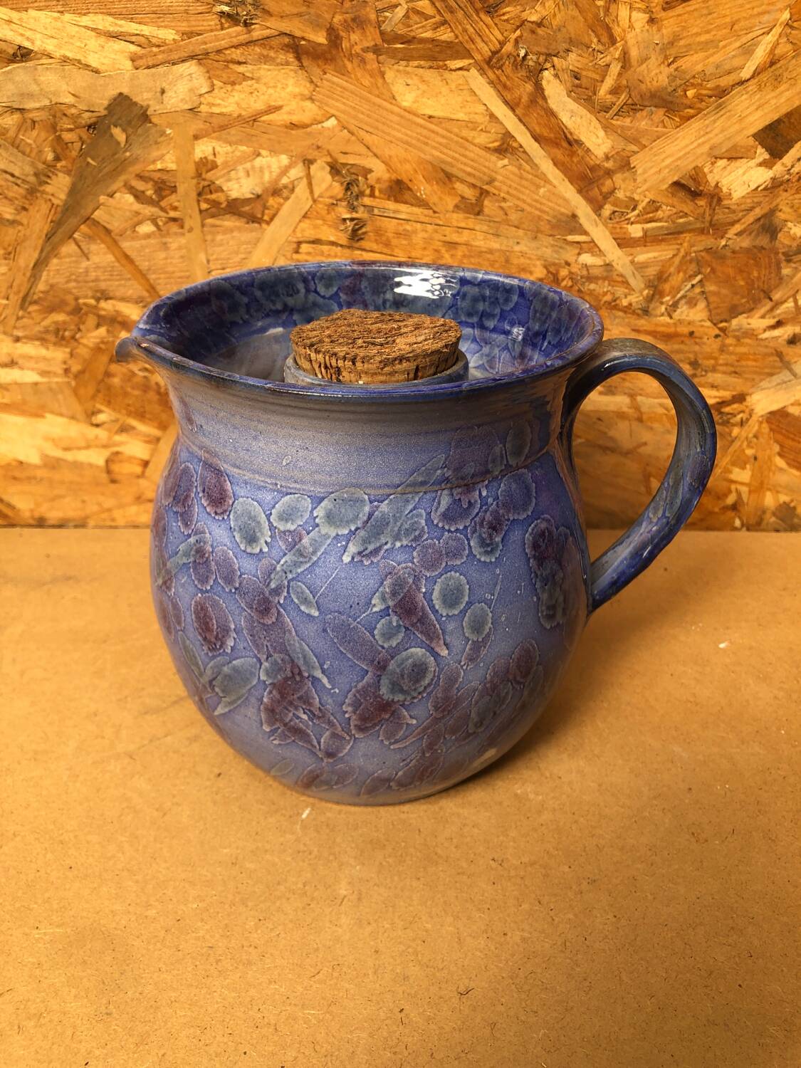 Old Vintage Blue Enamelled Terracotta Carafe Refresher Pitcher