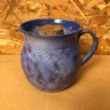 Ancien Pichet Rafraîchissoir Carafe Terre Cuite Émaillée Bleu Vintage