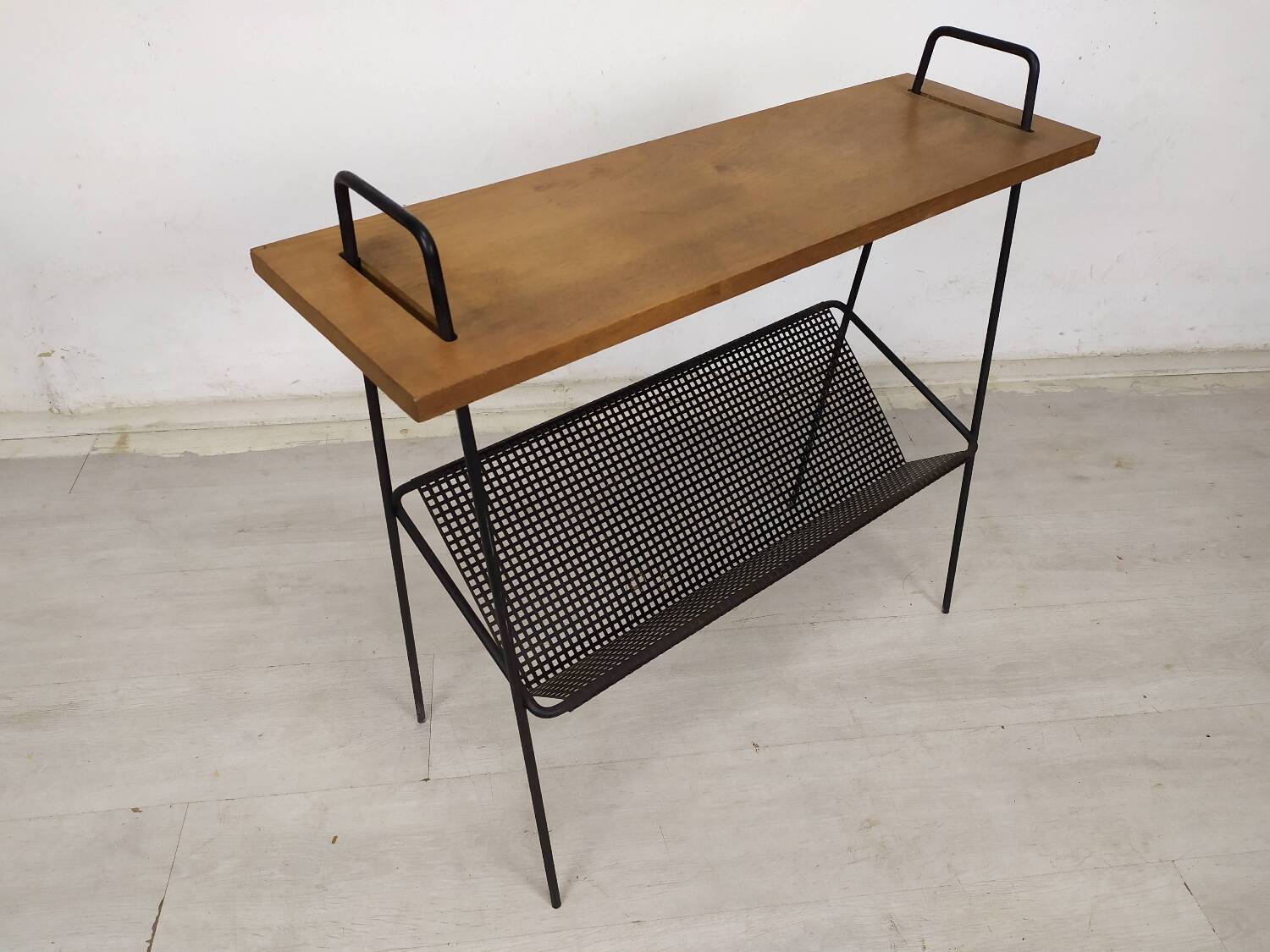 Vintage metal wood magazine rack