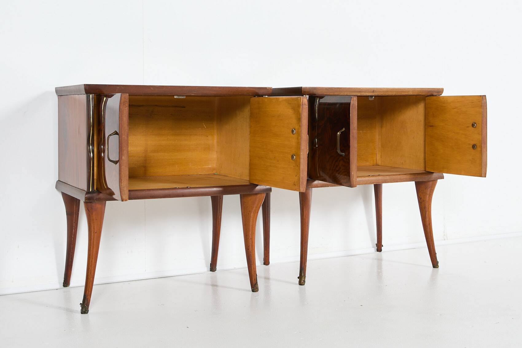 Pair of sculptural Italian Mid-Century nightstands/cabinets, 1950’s
