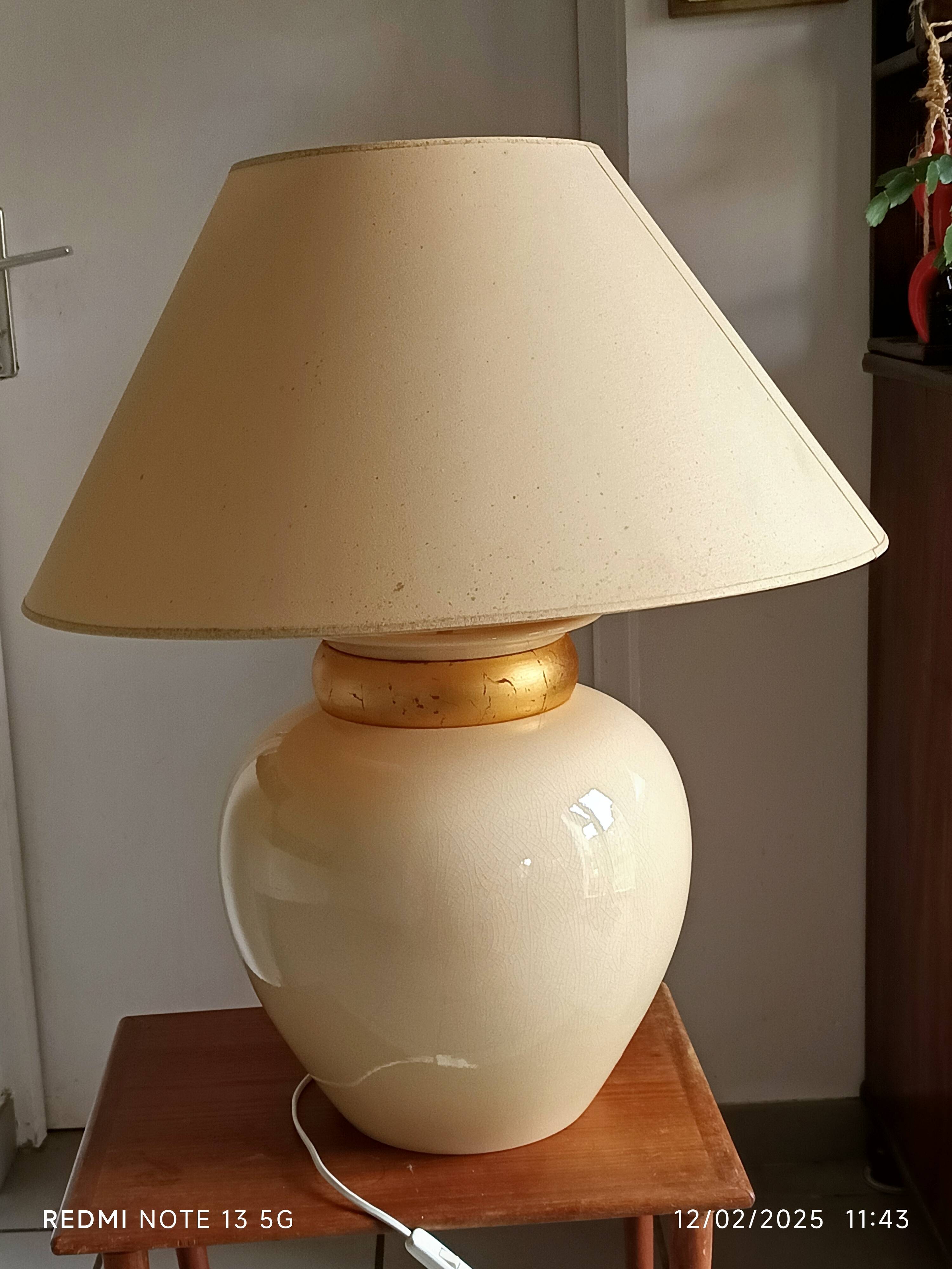 large beige and gold Raku ceramic living room lamp by Robert Kostka