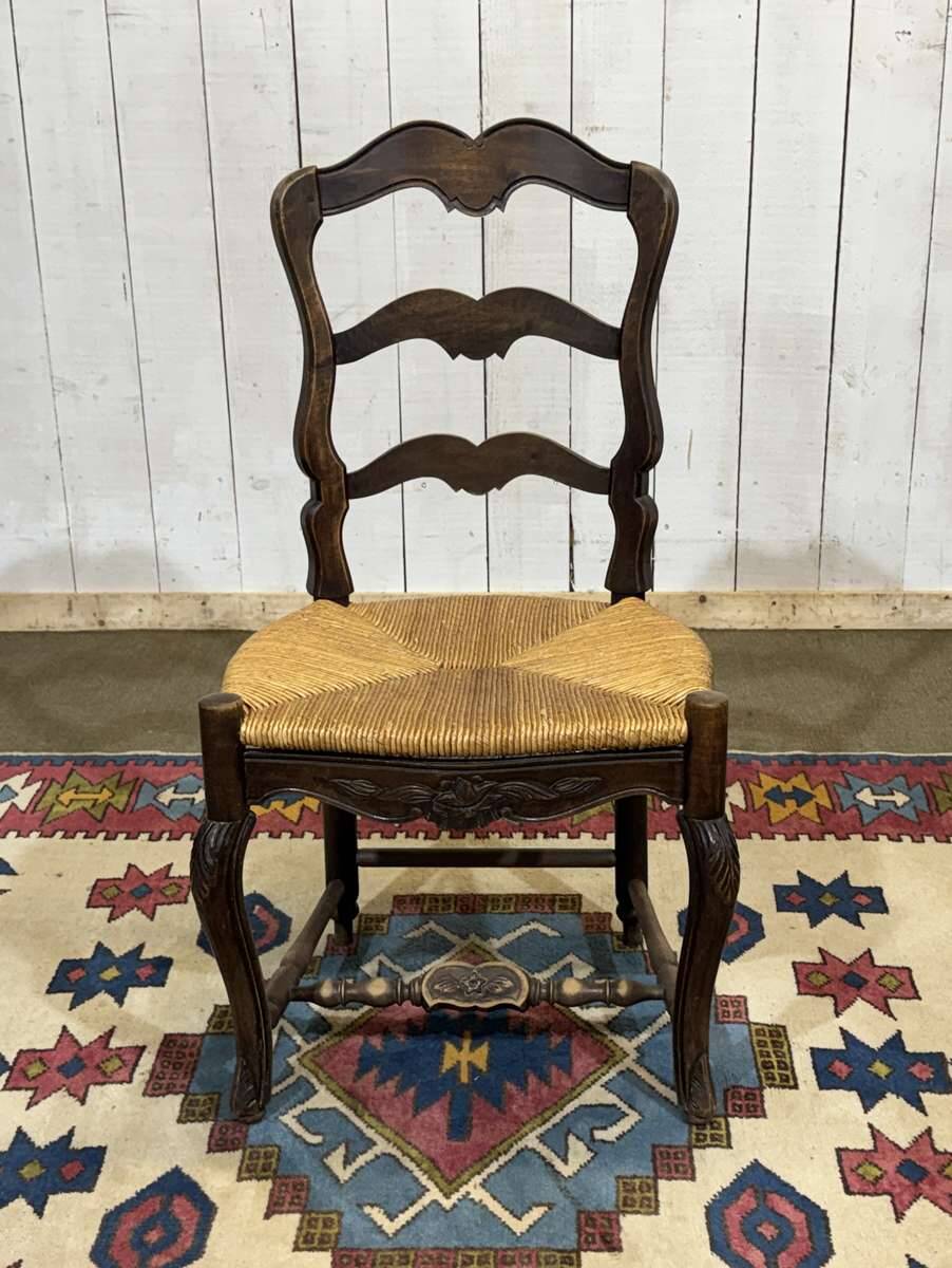 Set of 7 Louis XV style beech chairs with straw seats.