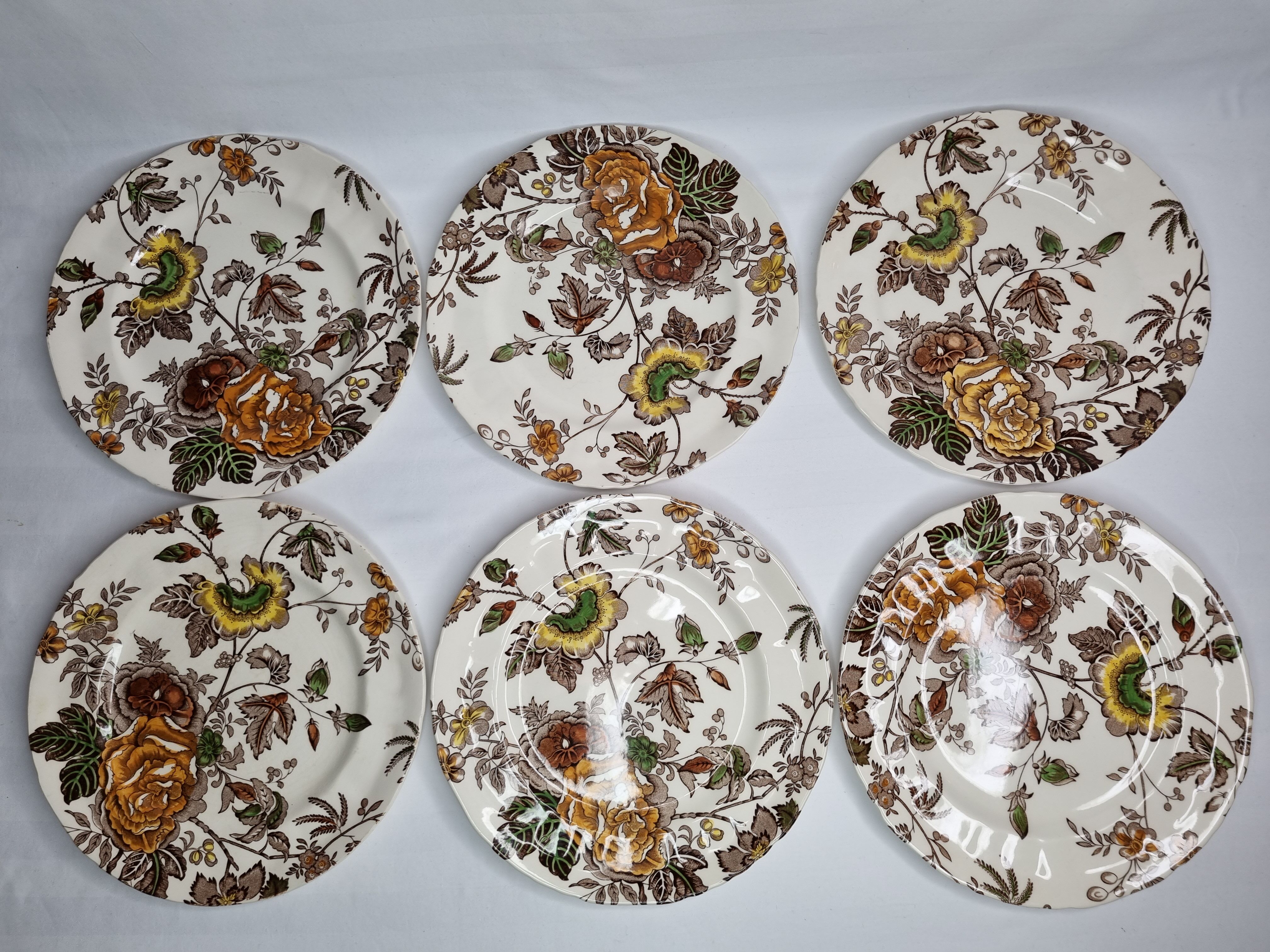 Set of 6 flat plates Mason's (England) chantilly model, 22.5 cm