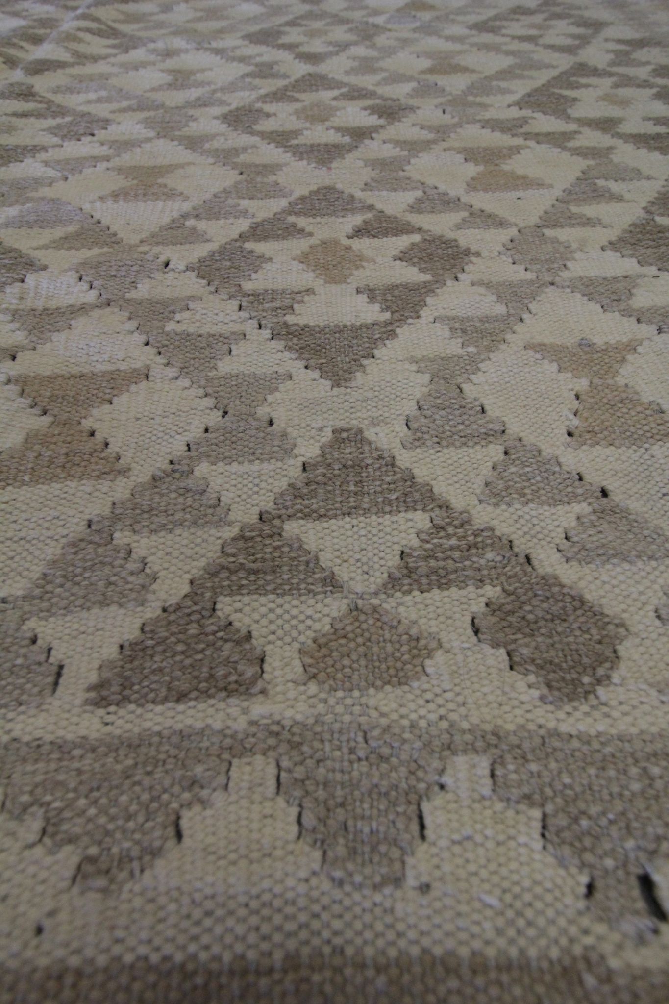 Beige cream scandinavian style kilim handmade flat-woven wool area rug- 198x155cm